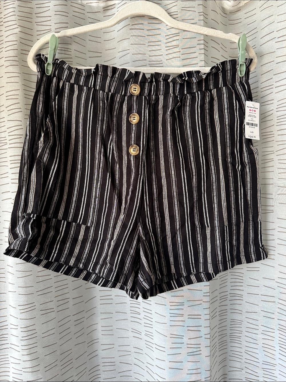 Ardene Black and White High-Waist Striped Paperbag Shorts